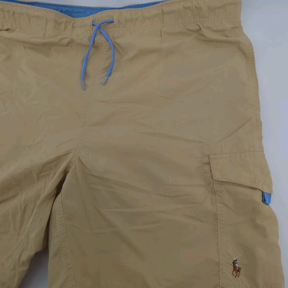 Vtg Polo Ralph Lauren Swim Trunks Cargo Pocket Drawstring Men's Large Flesh Pony